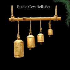 Vintage Rustic Tin Metal Cow Bells Wall Hanging SETS OF 4 BELLS