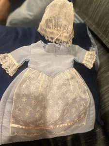 Authentic American Girl Elizabeth Tea Lesson Blue Dress, Lace Hat - Picture 1 of 14