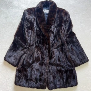 SAGA MINK Gold Saga mink Real Size:11(L) Dark brown coat FROM Japan Authentic - Picture 1 of 24
