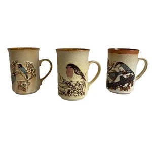 Ashdale Pottery Bird Mugs x3 Blue Jays, Robin, Bluebirds Embossed Nature Vintage - Foto 1 di 14