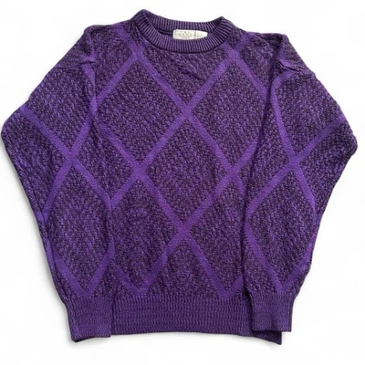 Vintage Sears Purple Geometric Knit Sweater Size Large 90s Cozy Fall Winter  - Image 1 of 3