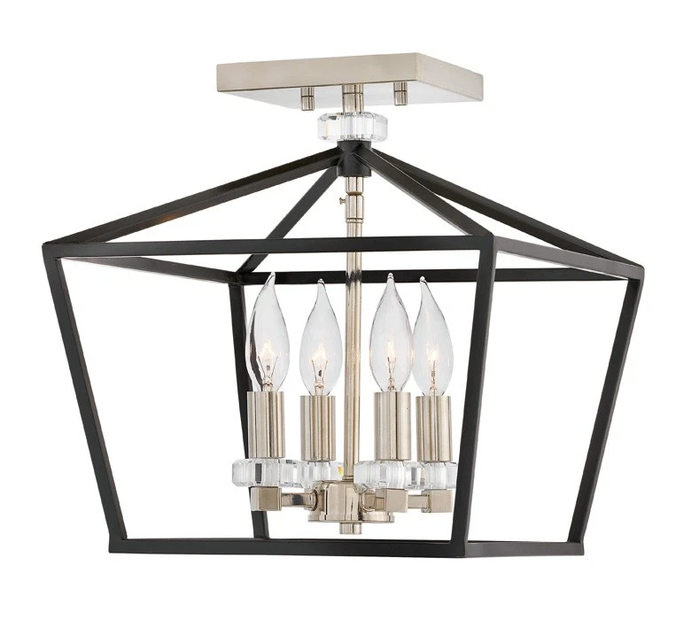 Hinkley Stinson Collection Four Light Semi-Flush Mount Chandelier, Black - Image 1 of 1