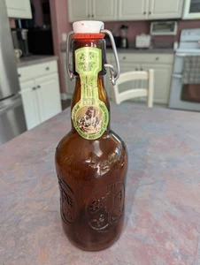 Vintage Grolsch Bernstein Braun Lager Bierflasche Porzellan Schwenkdeckel 16,3 flüssige Unzen - Bild 1 von 12