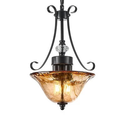 Lámpara de araña de 3 luces, lámpara colgante negra de granja con vidrio ámbar, anuncio... Foto 1 de 4