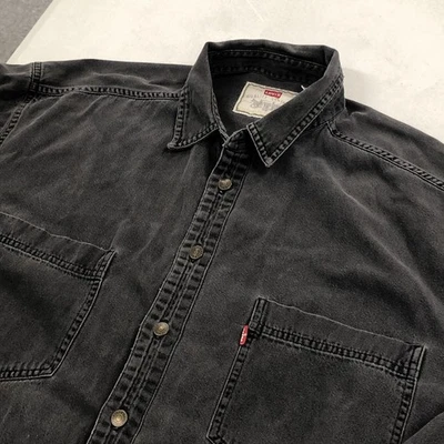 LEVI'S Vintage 1995 Red Tab Metal Button 90s Denim Shirt Size XL Black Faded - Image 1 of 4
