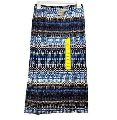 Saia Midi Feminina Matty S Azul Preto Geo Pull On Elástica Reta Lápis Fofa - Imagem 1 de 4
