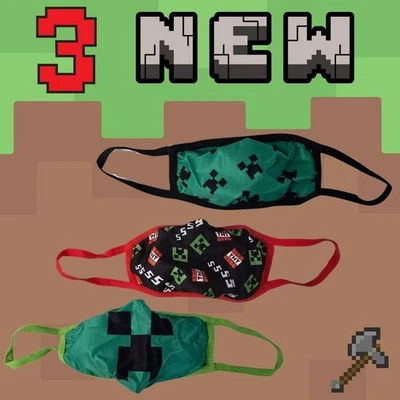 Minecraft Kids Face Masks 3 Pack NEW Reusable Washable Mojang Video Game - Image 1 of 4