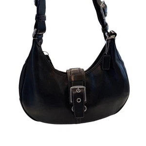Coach Hampton Hobo Damen Schultertasche Schwarz Leder Silber Hardware Makellos - Bild 1 von 23