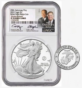 2025 P ASE 250th ANNIVERSARY OF THE MARINES PRIVY NGC PF70 AR MOY/RYDER - Picture 1 of 2