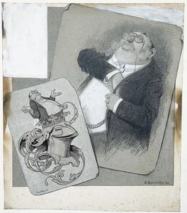 Emil Reinicke - Arrogant Gentleman In Suit And Glasses Drawing 1903 - Picture 1 of 1
