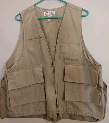 Sports Afield Tan Hunting, Shooting, Fishing Mens Vest Mesh Pockets SzL Full Zip - Image 1 of 4