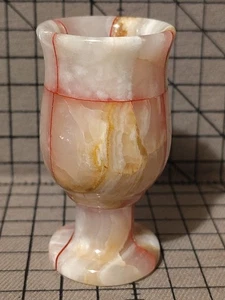 Rare Vintage 3” Pink & White Marble Onyx Miniature Bud Vase Goblet - Picture 1 of 7