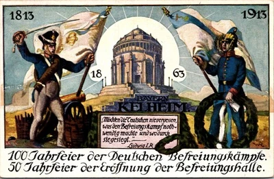 GERMANY 1913 BAYERN OFFICIAL PICT POSTCARD 100'S YRS FREEDOM BATTLE SPECIAL CANC - Image 1 of 2