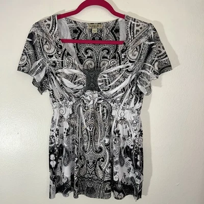 Y2K Top One World Sz PM Boho Fairycore Grunge Peasant Blouse Hippie Black - Image 1 of 4