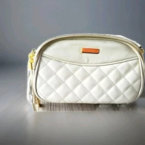 JOY & IMAN Genuine Leather Off White Diamond Quilted ShoulderBag with Two Straps - Picture 1 of 7