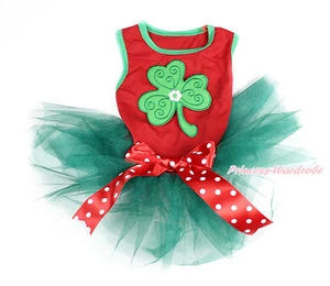 Trébol Verde Día de San Patricio Caliente Rojo Sin Mangas Verde azulado Vestido para Mascotas Conjunto para Perro - Imagen 1 de 1