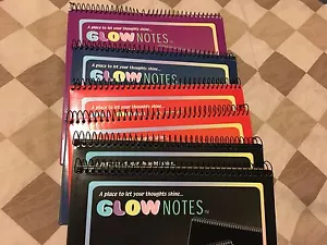 6 GLOW NOTES WRITING PADS GLOW IN THE DARK ARTS N CRAFTS RED PURPLE BLUE BLACK - Picture 1 of 8