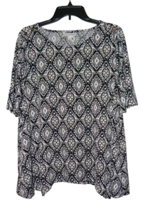 Dana Buchman Top Short Sleeve Sharkbite Black and White Size Large - Picture 1 of 7