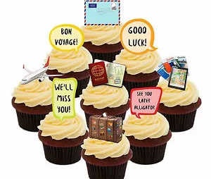 Bon Voyage Edible Cupcake Toppers, 36 Fairy Cake Bun Decorations Leaving Party - Picture 1 of 4