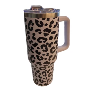Schwarz Weiß Leopardenmuster 40 Unzen Becher mit Griff und Deckel, 100 % Auslaufsicher - Bild 1 von 4