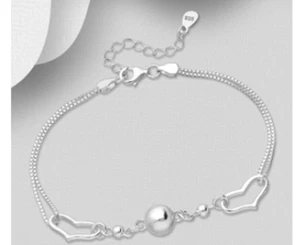 Brazalete Cadena Corazón Genuino Plata Esterlina 925 6,5 - 8 pulgadas con caja de regalo - Imagen 1 de 4