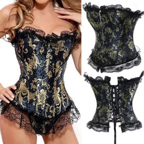 Lady Sexy Overbust Boned Corset Burlesque Basque Top Lace-Up Bustier Lingerie UK