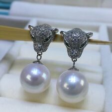 classic  pair 10-11mm tahitian round black green pearl dangle earring 925s(mr)