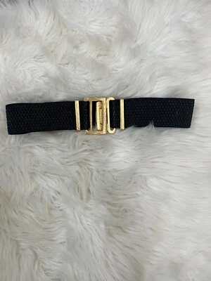 Suzi Roher Gold Tone  Metal Black Mesh Leather Elastic Belt  Medium Stunning - Image 1 of 4