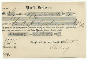 Sachsen Post-Schein Einzeiler ALTENBURG 1862