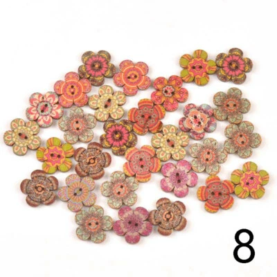 100pcs Wood Buttons Ethnic Floral Vintage Sewing Crafts 2 Hole DIY 20/25mm Multi - Image 1 of 4