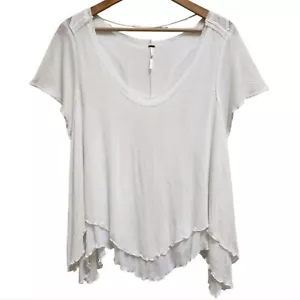 Free People Top Damen S weiß Leinenmischung Lagenlook Tank Lettice Saum U-Ausschnitt Relaxed - Bild 1 von 7