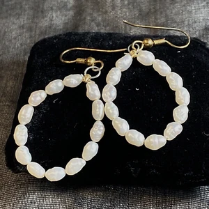White Freshwater Pearl Teardrop Hoop French Hook Earrings - Picture 1 of 6