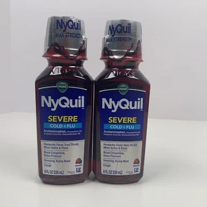 (2) Bottles Vicks NyQuil Severe Cold & Flu Liquid, Berry 8 fl oz Read - Picture 1 of 3