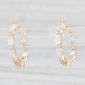 New Diamond Inside Out Hoop Earrings 14k Yellow Gold Small Round Hoops Snap Top - Picture 1 of 6