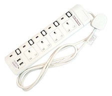 NEW 2/3/4 WAY EXTENSION LEAD GANG NEON ADAPT PORT USB PORT WITH SURGE PROTECTION