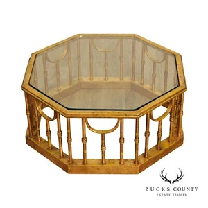 Hollywood Regency Gilt Iron Octagonal Coffee Table - Picture 1 of 12