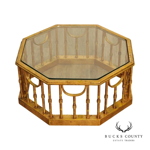 Hollywood Regency Gilt Iron Octagonal Coffee Table Cover