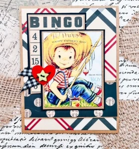 Handgefertigte Happy Father's Day from your Boy Retro Vintage Angeln Kind Karte - Bild 1 von 2