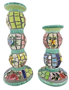 Große Mosaik Kerzenhalter 9,5 Zoll und 7,5 Zoll hoch. 7/8 Zoll Kerzengröße. - Bild 1 von 3