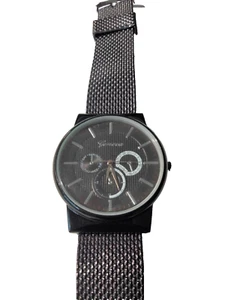 Herren Geneva Quarzuhr schwarzes Zifferblatt schwarzes Armband Kinder Erwachsene Batterie brandneu - Bild 1 von 5