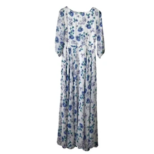 Yumi Kim Maxi Dress Size M Medium White Purple Floral 1/2 Sleeve Chiffon - Picture 1 of 7