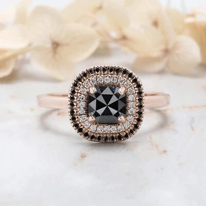 1.02 Ct Cushion Cut Black Color Diamond Ring 14K Rose Gold Engagement Gift Ring - Picture 1 of 9