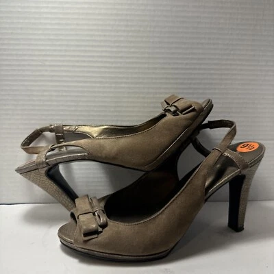 Bandolino tan Leather Peep Toe High Heels slingback sandals Women’s Size 10 GB-3 - Image 1 of 4