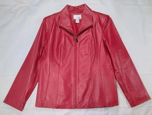 Vintage East 5th Leather Jacket Womens Med 8/10 Petite Red Full Zip Collared Y2K - Picture 1 of 8