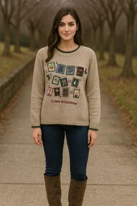 Christopher & Banks Damenpullover beige 12 Days of Christmas Rundhalsausschnitt L - Bild 1 von 6