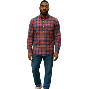 Tommy Hilfiger Para Hombres Camisa A Cuadros Manga Larga Abotonada Grande Rojo Azul Algodón - Imagen 1 de 9