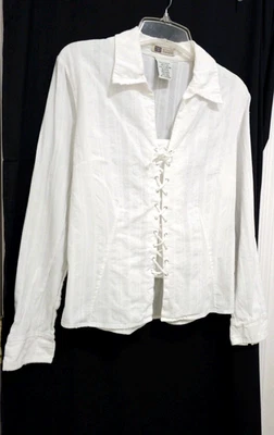 Camisa Top De Colección Desteñida Gloria BOHO Western ALGODÓN Encaje Frontal Grande Blanca Manga Larga Foto 1 de 4