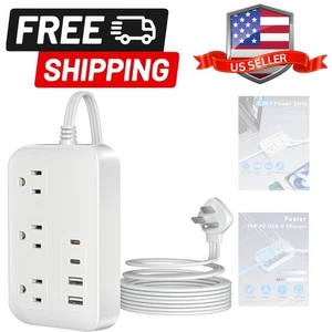 Tira de alimentación-6 pies cable de extensión enchufe de pared plana, 3 tomas 2 USB, 2 USB-C, PD20W C... - Imagen 1 de 10