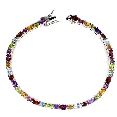 925 Sterling Silver Bracelet Oval Peridot Amethyst Citrine Gemstone Jewelry 7in - Image 1 of 4
