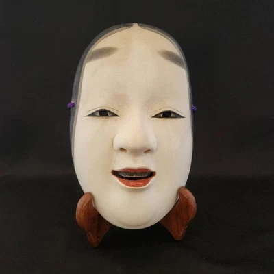 Japonais Old Kagura Masque Ko-Omote Femme Visage Main Carving Traditionnel Art # - Bild 1 von 4